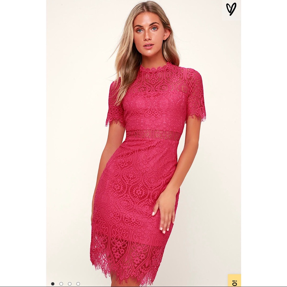 Lulu’s Remarkable Fuchsia Lace Dress